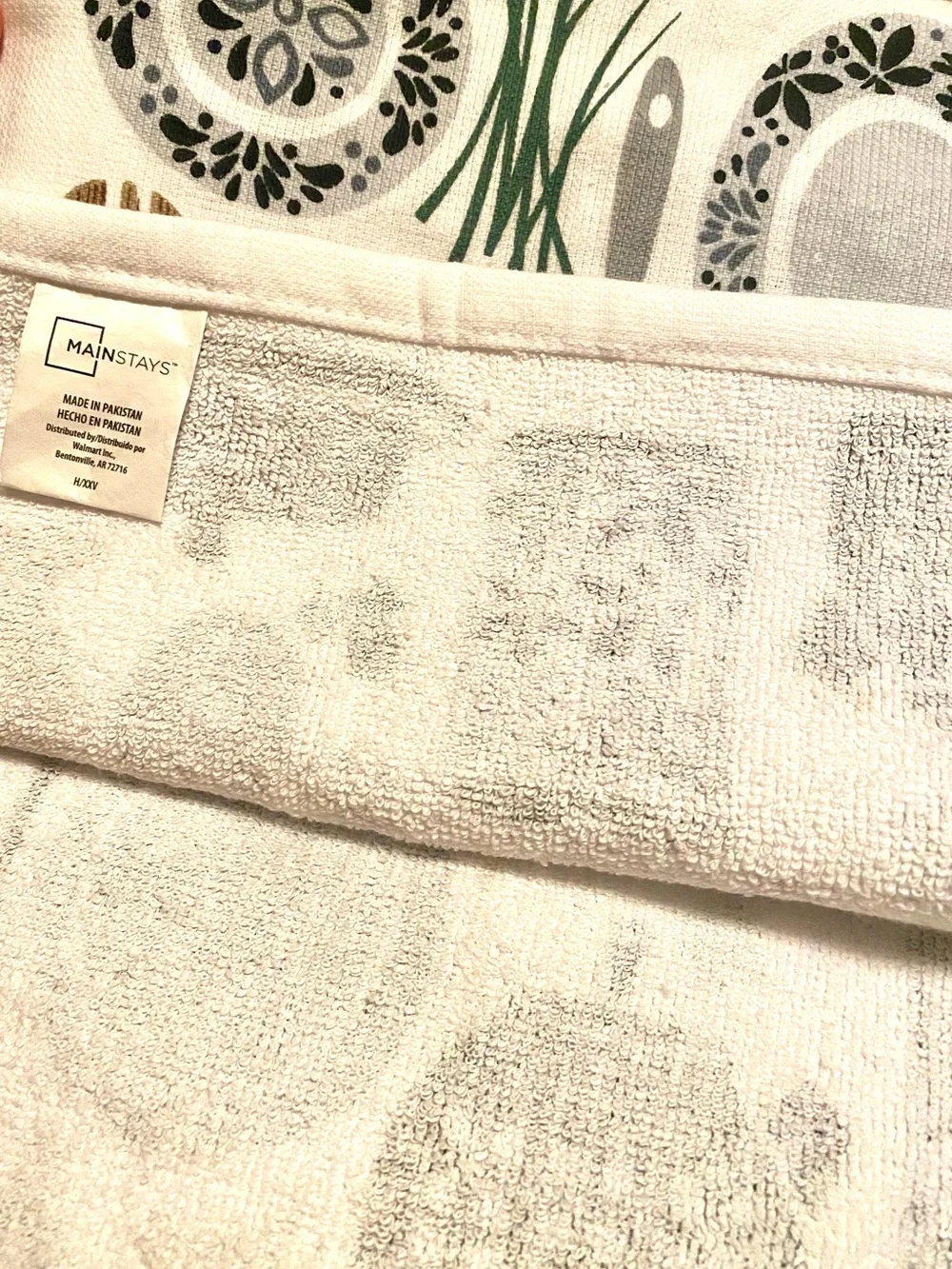Kitchen Utensil Print Cotton Tea Towel - White/Black/Green Set of 2